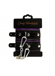 Черно-фиолетовые скругленные наручники с мягкой подкладкой - Crazy Handmade - купить с доставкой в Королеве