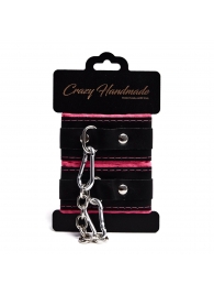 Черно-розовые скругленные наручники с мягкой подкладкой - Crazy Handmade - купить с доставкой в Королеве