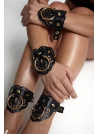 Черные кожаные оковы с резными узорами и клепками - Crazy Handmade - купить с доставкой в Королеве