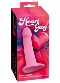 Розовый вибростимулятор на присоске Heart Guy - 19 см. - Orion