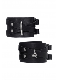 Черные кожаные оковы с двумя перекрёстными ремешками - Pecado - купить с доставкой в Королеве