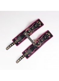 Черные кожаные оковы с розовой строчкой - Crazy Handmade - купить с доставкой в Королеве