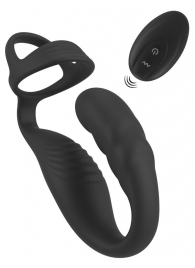 Черное эрекционное кольцо со стимуляцией промежности и анальной пробкой Cock Ring with RC Prostate Plug - Orion - в Королеве купить с доставкой