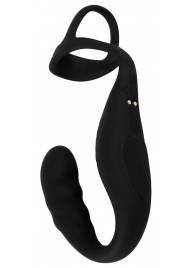 Черное эрекционное кольцо со стимуляцией промежности и анальной пробкой Cock Ring with RC Prostate Plug - Orion - в Королеве купить с доставкой