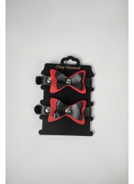 Черно-красные кожаные наручники с бантиками - Crazy Handmade - купить с доставкой в Королеве