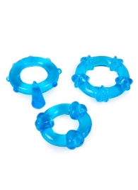 Набор из 3 синих эрекционных колец с различным рельефом - Erowoman-Eroman - в Королеве купить с доставкой