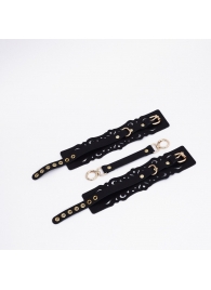 Черный кожаные оковы с узорами и золотистой фурнитурой - Crazy Handmade - купить с доставкой в Королеве
