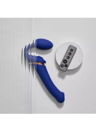 Синий безремневой страпон Multi Orgasm Bendable Strap-On size XL с клиторальной стимуляцией - Strap-on-me - купить с доставкой в Королеве