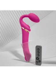 Ярко-розовый безремневой страпон Multi Orgasm Bendable Strap-On size L с клиторальной стимуляцией - Strap-on-me - купить с доставкой в Королеве