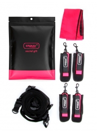 Черно-розовый эротический набор: фиксатор, оковы, наручники, повязка - Erokay - купить с доставкой в Королеве