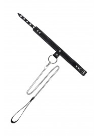 Черный узкий однослойный ошейник с серебристым поводком-цепочкой - Pecado - купить с доставкой в Королеве