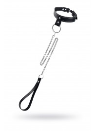 Черный узкий однослойный ошейник с серебристым поводком-цепочкой - Pecado - купить с доставкой в Королеве