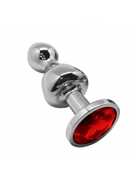 Серебристая анальная втулка Wooomy Lollypop M с красным кристаллом - 9,4 см. - Adrien Lastic