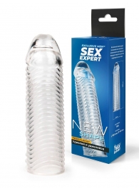 Прозрачная закрытая насадка на пенис с ребрышками - 16 см. - Sex Expert - в Королеве купить с доставкой