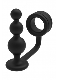 Черное эрекционное кольцо с анальной елочкой Cockring With Beaded Anal Plug - Dream Toys - в Королеве купить с доставкой
