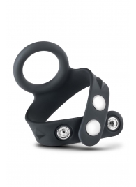 Черное эрекционное кольцо с подхватом мошонки на кнопках VS6 - Blush Novelties - в Королеве купить с доставкой
