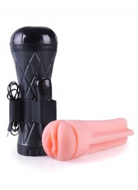 Телесный мастурбатор-вагина в черной колбе с вибрацией - Boys of Toys - в Королеве купить с доставкой