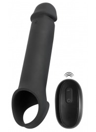 Черная вибронасадка для пениса с хомутом для мошонки и пультом ДУ Remote Controlled Penis Extension - Orion - в Королеве купить с доставкой