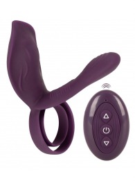Фиолетовая насадка на член с клиторальным отростком и пультом ДУ RC Couple’s Vibrator 2 - Orion - в Королеве купить с доставкой