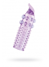 Гелевая фиолетовая насадка с шариками, шипами и усиком - 11 см. - Toyfa Basic - в Королеве купить с доставкой