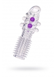 Гелевая прозрачная насадка с шариками и шипами - 14 см. - Toyfa Basic - в Королеве купить с доставкой