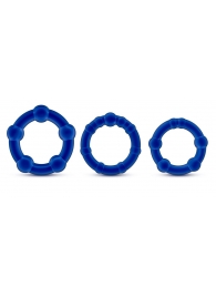 Набор из 3 синих эрекционных колец Stay Hard Beaded Cockrings - Blush Novelties - в Королеве купить с доставкой