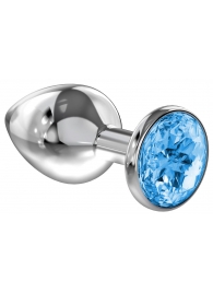 Большая серебристая анальная пробка Diamond Light blue Sparkle Large с голубым кристаллом - 8 см. - Lola Games - купить с доставкой в Королеве