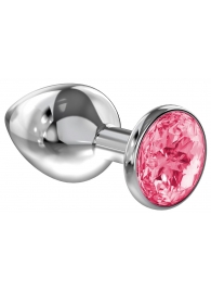 Большая серебристая анальная пробка Diamond Pink Sparkle Large с розовым кристаллом - 8 см. - Lola Games - купить с доставкой в Королеве