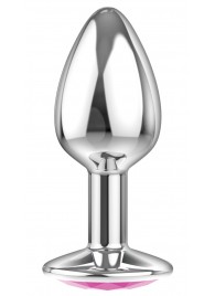 Малая серебристая анальная пробка Diamond Pink Sparkle Small с розовым кристаллом - 7 см. - Lola Games - купить с доставкой в Королеве