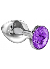 Большая серебристая анальная пробка Diamond Purple Sparkle Large с фиолетовым кристаллом - 8 см. - Lola Games - купить с доставкой в Королеве