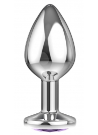 Малая серебристая анальная пробка Diamond Purple Sparkle Small с фиолетовым кристаллом - 7 см. - Lola Games - купить с доставкой в Королеве