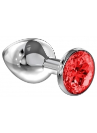 Большая серебристая анальная пробка Diamond Red Sparkle Large с красным кристаллом - 8 см. - Lola Games - купить с доставкой в Королеве