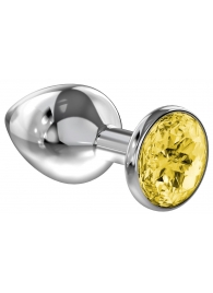 Большая серебристая анальная пробка Diamond Yellow Sparkle Large с жёлтым кристаллом - 8 см. - Lola Games - купить с доставкой в Королеве
