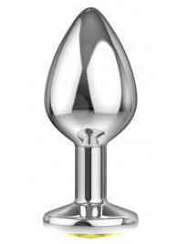 Малая серебристая анальная пробка Diamond Yellow Sparkle Small с жёлтым кристаллом - 7 см. - Lola Games - купить с доставкой в Королеве