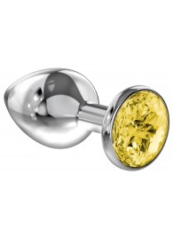 Малая серебристая анальная пробка Diamond Yellow Sparkle Small с жёлтым кристаллом - 7 см. - Lola Games - купить с доставкой в Королеве