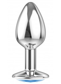 Малая серебристая анальная пробка Diamond Light blue Sparkle Small с голубым кристаллом - 7 см. - Lola Games - купить с доставкой в Королеве