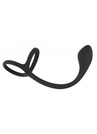 Эрекционное кольцо с утяжкой на мошонку и анальным плаг Black Velvets - Orion - в Королеве купить с доставкой