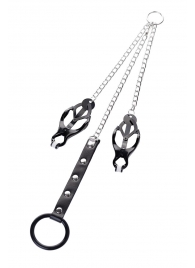 Черно-серебристые зажимы для сосков с кольцом для пениса TOYFA Metal - ToyFa - купить с доставкой в Королеве