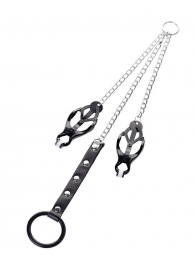 Черно-серебристые зажимы для сосков с кольцом для пениса TOYFA Metal - ToyFa - купить с доставкой в Королеве