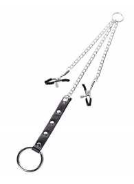 Серебристо-чёрные зажимы для сосков с кольцом для пениса TOYFA Metal - ToyFa - купить с доставкой в Королеве