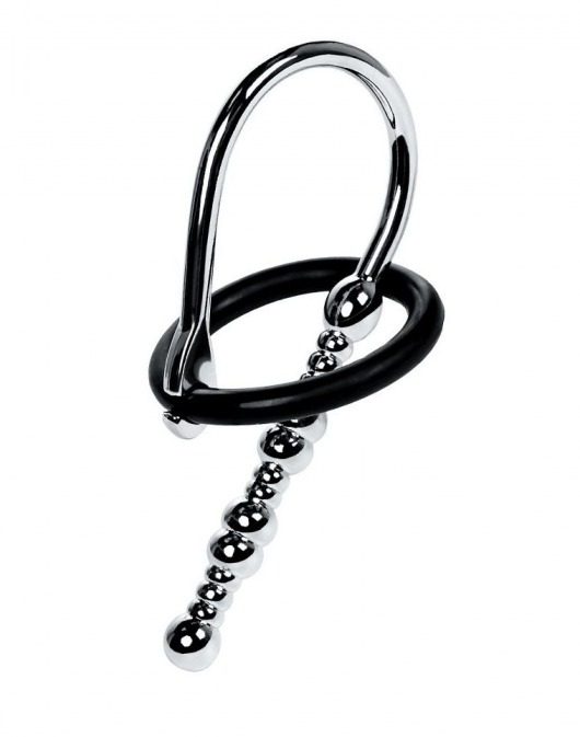 Серебристый уретральный плаг-бусины TOYFA Metal с мягким фиксириющим кольцом - ToyFa - купить с доставкой в Королеве