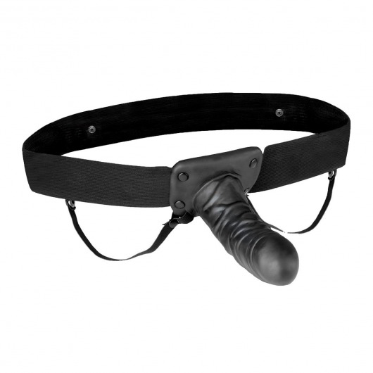 Чёрный полый страпон с вибрацией Unisex Vibrating Hollow Strap-On - 14 см. - Lux Fetish - купить с доставкой в Королеве