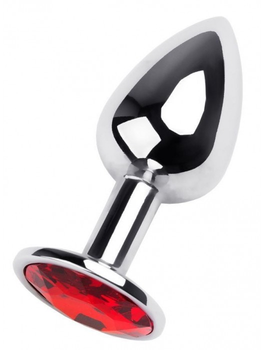 Маленькая коническая серебристая анальная пробка с красным кристаллом - 7 см. - ToyFa - купить с доставкой в Королеве