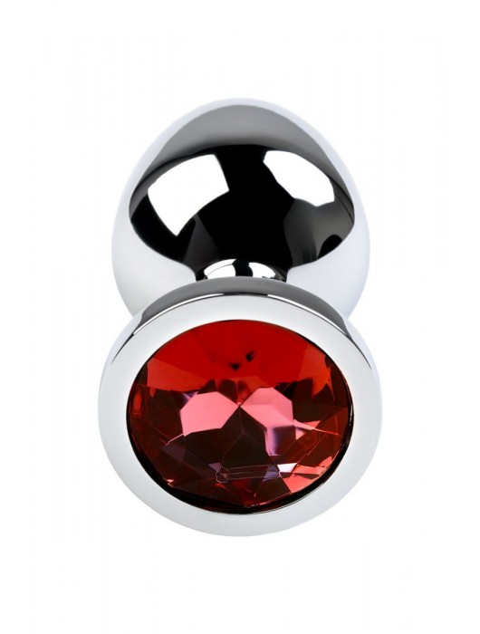 Серебристая коническая анальная пробка с красным кристаллом - 8 см. - ToyFa - купить с доставкой в Королеве