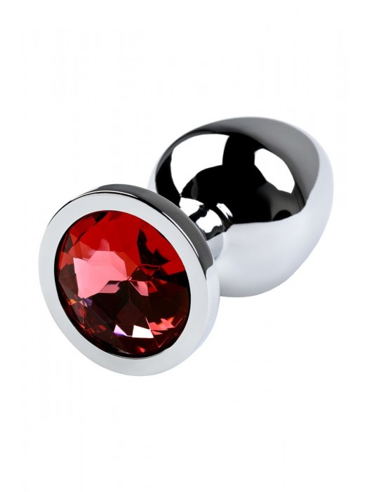 Серебристая коническая анальная пробка с красным кристаллом - 8 см. - ToyFa - купить с доставкой в Королеве