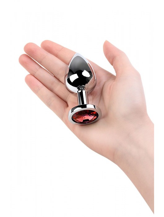 Серебристая коническая анальная пробка с красным кристаллом - 8 см. - ToyFa - купить с доставкой в Королеве