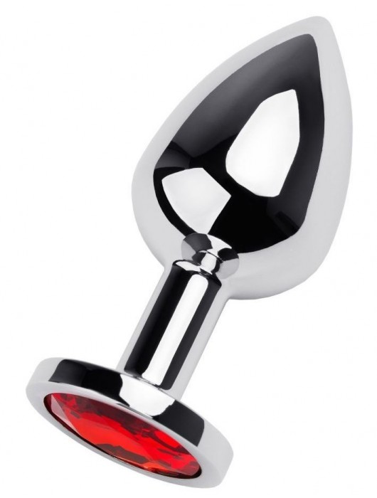 Серебристая коническая анальная пробка с красным кристаллом - 8 см. - ToyFa - купить с доставкой в Королеве