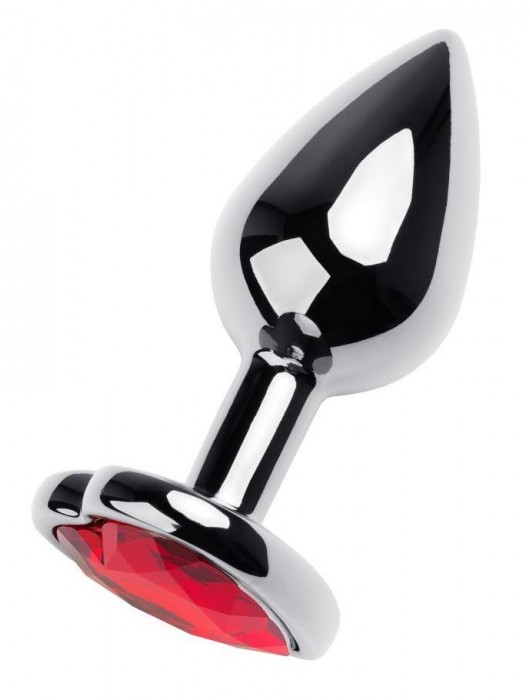 Серебристая коническая анальная пробка с красным кристаллом-сердечком - 7 см. - ToyFa - купить с доставкой в Королеве