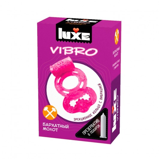 Розовое эрекционное виброкольцо Luxe VIBRO  Бархатный молот  + презерватив - Luxe - в Королеве купить с доставкой