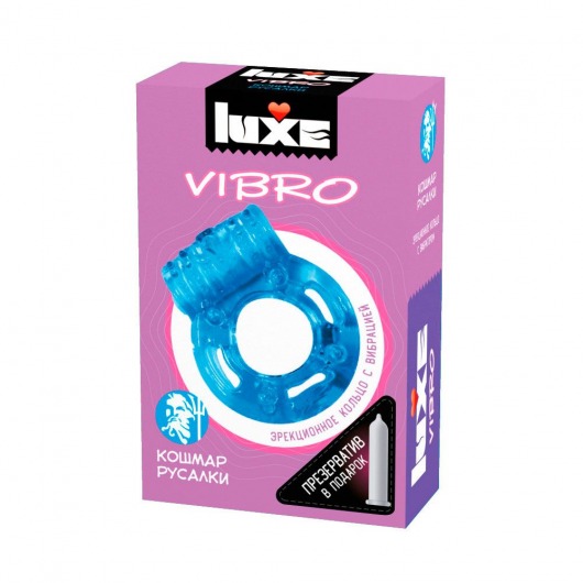 Голубое эрекционное виброкольцо Luxe VIBRO  Кошмар русалки  + презерватив - Luxe - в Королеве купить с доставкой